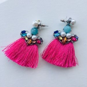 Pink Tassel color stones earrings